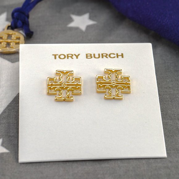 Tory Burch Britten Gold Stud Earrings (Brand New with Dust Bag) - Picture 2 of 6